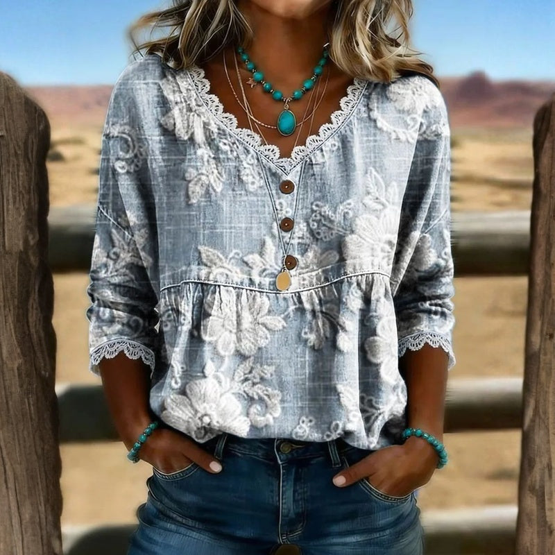 Ravora Paris™ | Blouse Vintage À Imprimé Floral