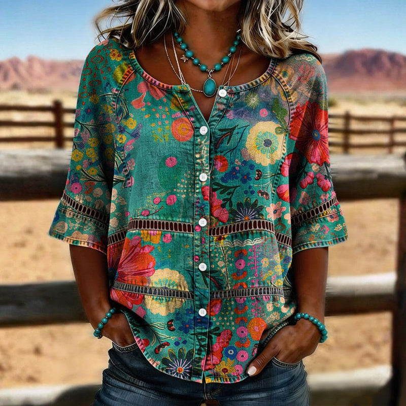 Ravora Paris™ | Blouse Vintage À Imprimé Floral