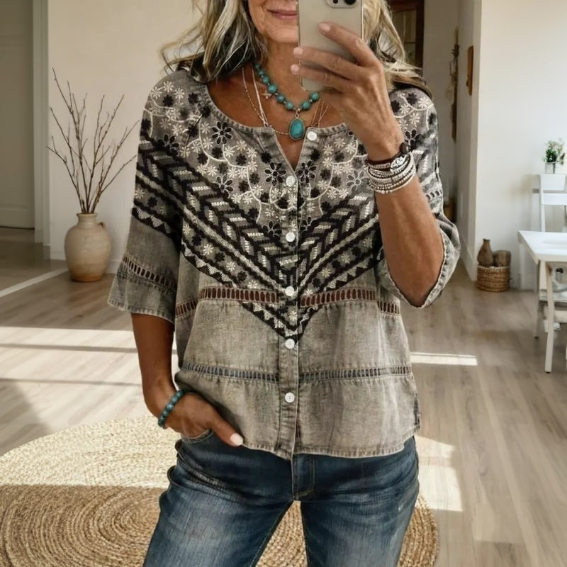 Ravora Paris™ | Blouse Vintage À Imprimé Floral